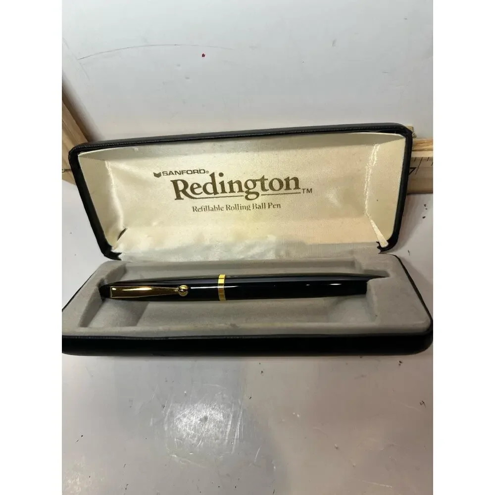 Vintage Sanford Redington Black & Gold Refillable Rolling Ball Pen with Case